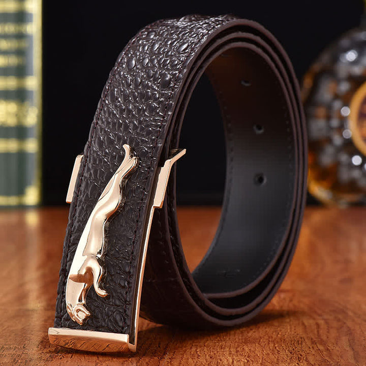 Ceinture en cuir à boucle léopard de luxe pour homme