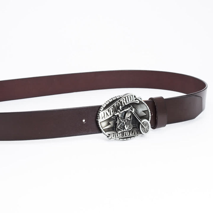 Ceinture en cuir pour homme avec tête de mort et squelette de motard