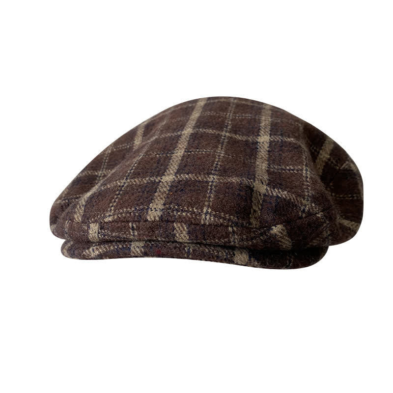Casquette plaque en tweed à chevrons et à carreaux