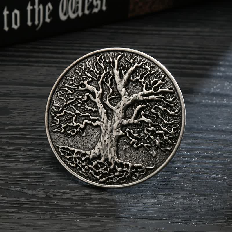 Ceinture en cuir à boucle ronde pour homme avec motif arbre de vie