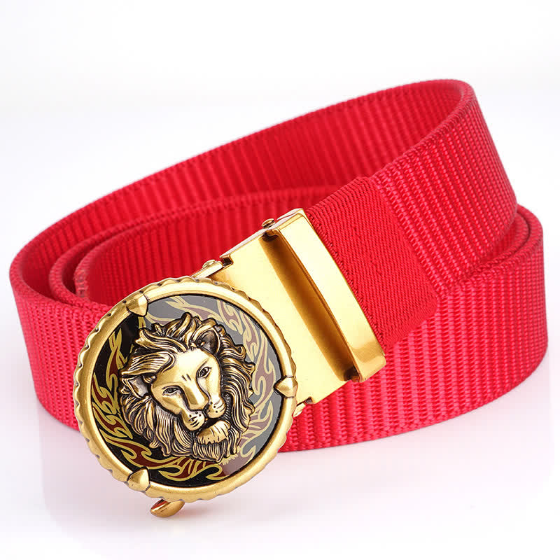 Ceinture pratique en nylon à motif tête de lion pour homme - Rouge/Or - 48" - image 14