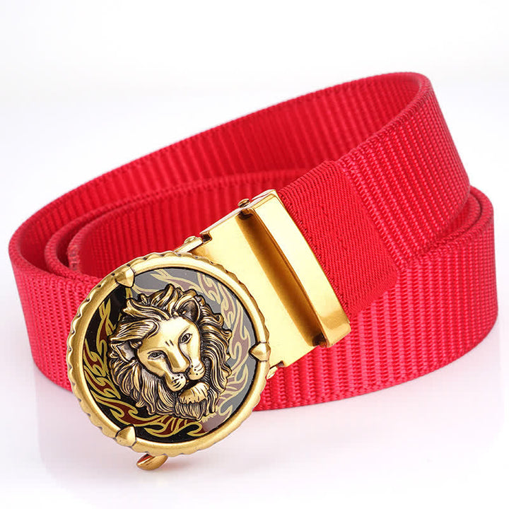 Ceinture pratique en nylon à motif tête de lion pour homme - Rouge/Or - 48" - image 14