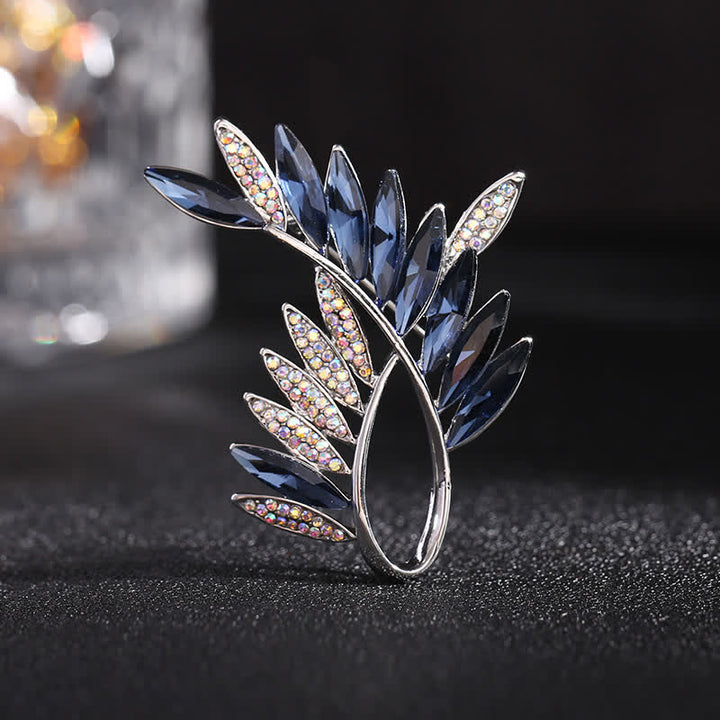 Broche en cristal pour femme en forme de branche d'olivier