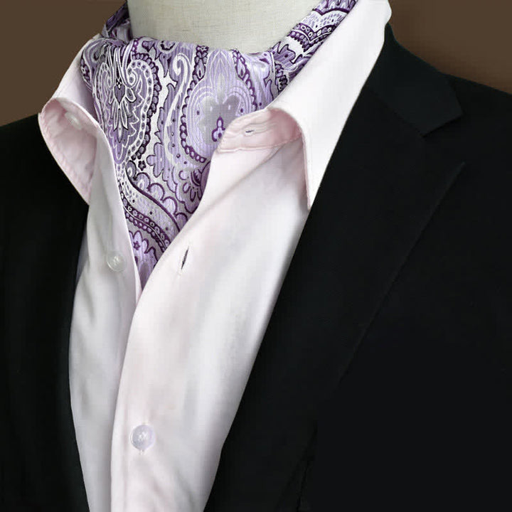 Cravate Ascot Paisley à imprimé floral lavande pour homme