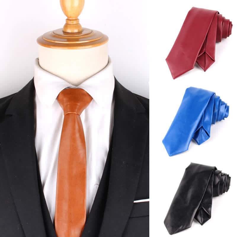 Cravate étroite décontractée en cuir PU pour homme