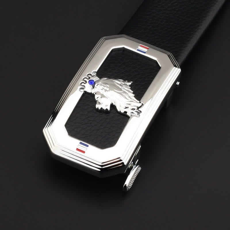 Ceinture en cuir à boucle automatique pour homme avec tête de lion - Argent - Sans ceinture - image 7