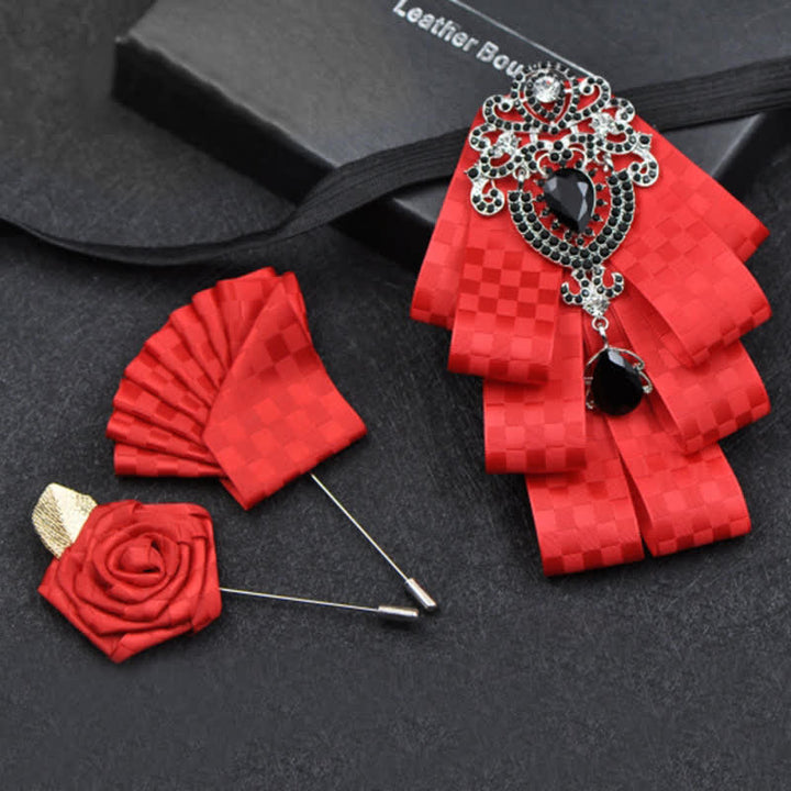 Ensemble de 3 nœuds papillon à carreaux noirs et strass