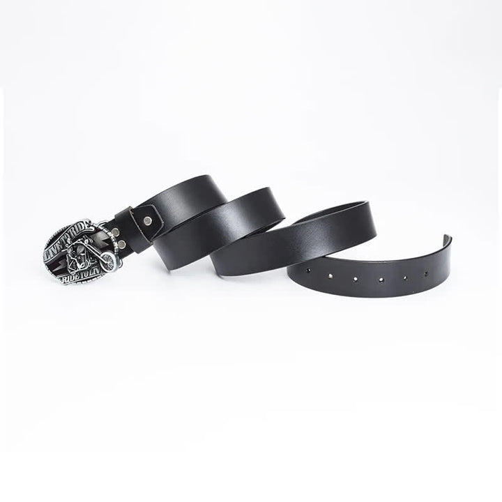 Ceinture en cuir pour homme avec tête de mort et squelette de motard