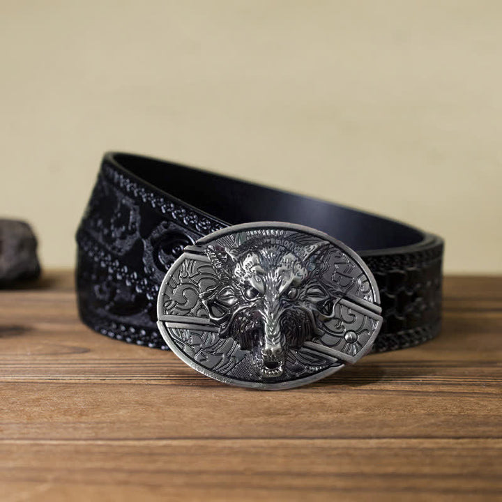 Ceinture en cuir pour homme avec couteau pliant caché en forme de tête de loup