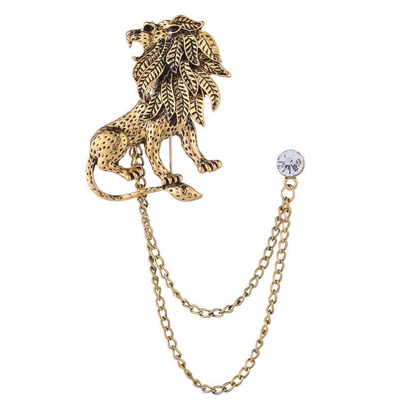 Broche chaîne lion dominant pour homme