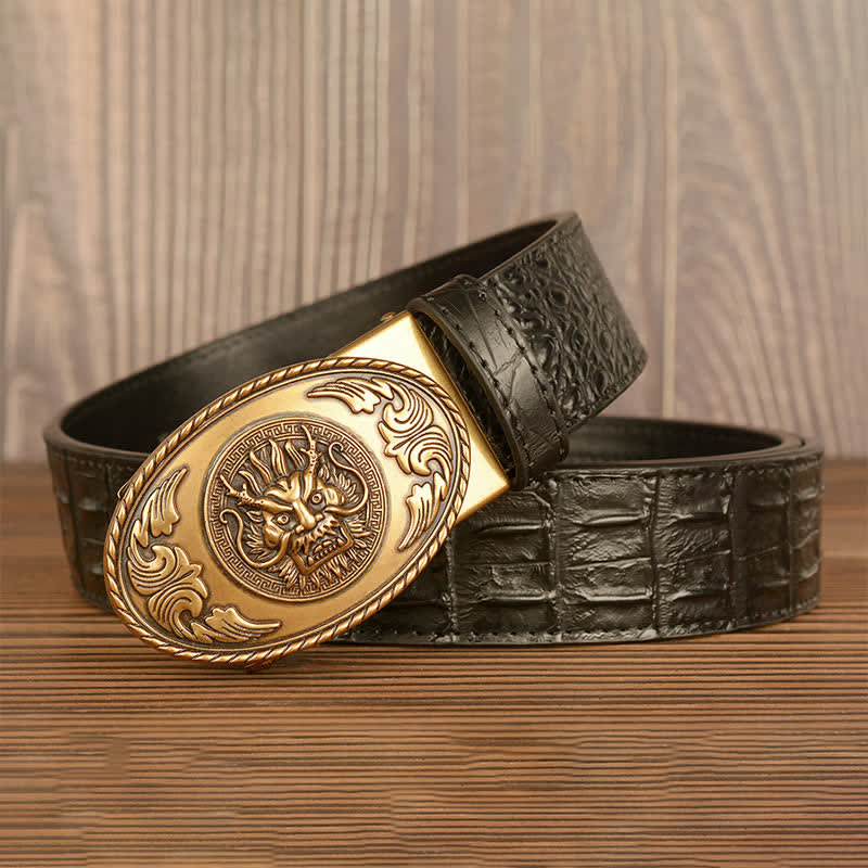 Ceinture en cuir à motif crocodile et tête de dragon pour homme
