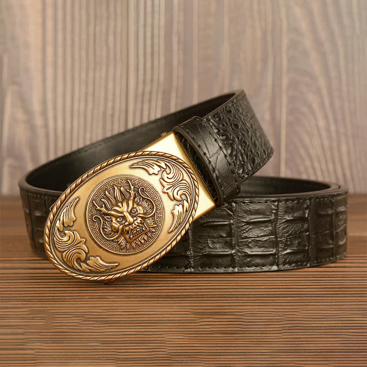 Ceinture en cuir à motif crocodile et tête de dragon pour homme