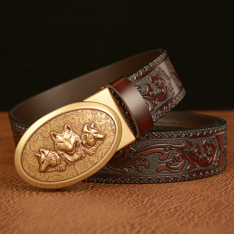 Ceinture en cuir pour homme avec motif Légende des loups affamés