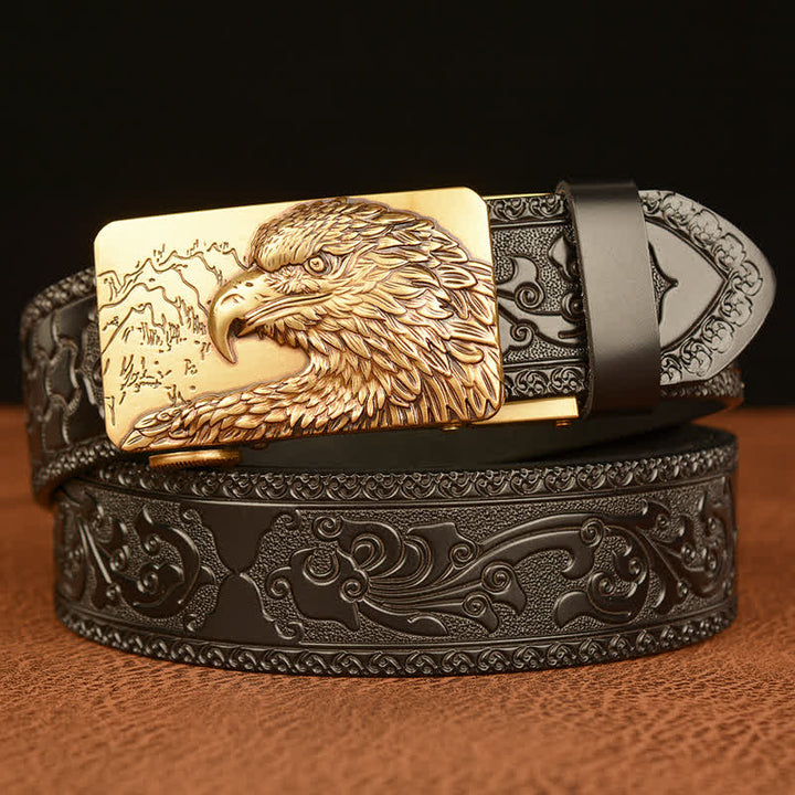 Ceinture en cuir sculptée à tête d'aigle pour homme