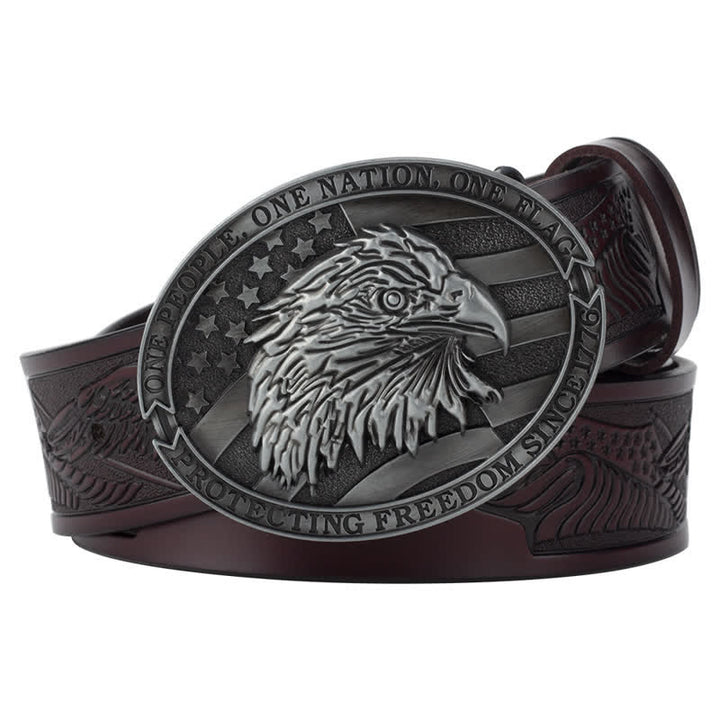 Ceinture en cuir à boucle pour homme avec tête d'aigle à tête blanche et drapeau américain
