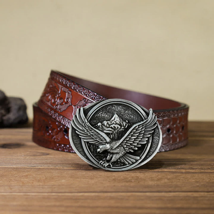 Ceinture en cuir à boucle pour homme avec motif d'aigle volant dominant