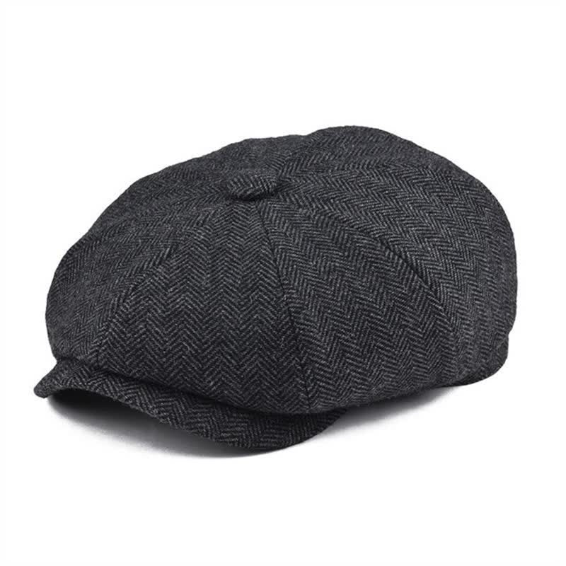 Béret octogonal en tweed à chevrons classique - Noir - M (22"-22 7/8") - image 0