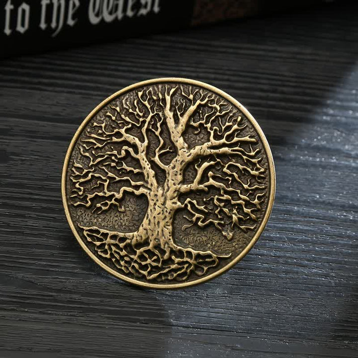 Ceinture en cuir à boucle ronde pour homme avec motif arbre de vie