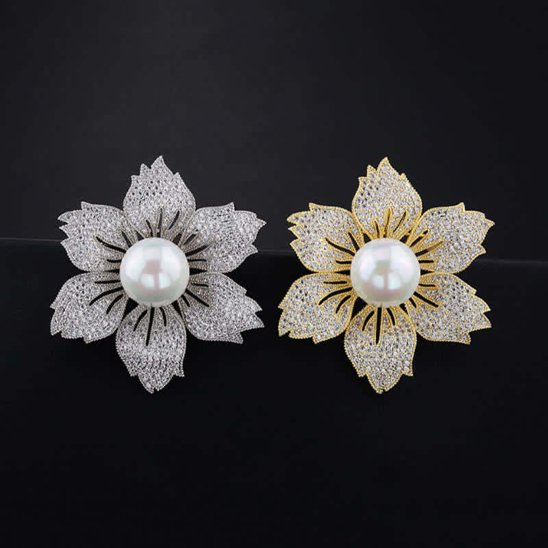 Broche Bauhinia de luxe en perles brillantes pour femme