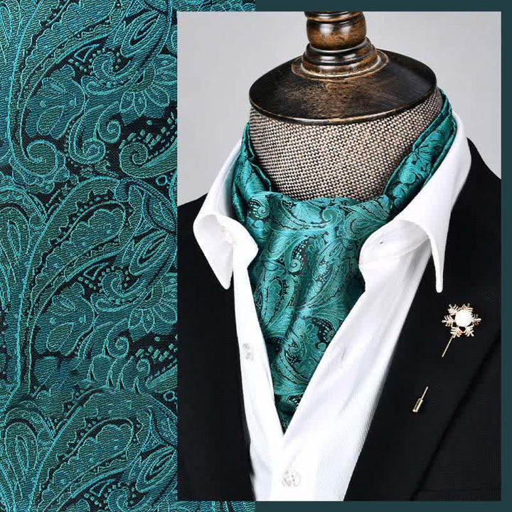 Cravate Ascot Paisley florale moderne LightSeaGreen Grandeur