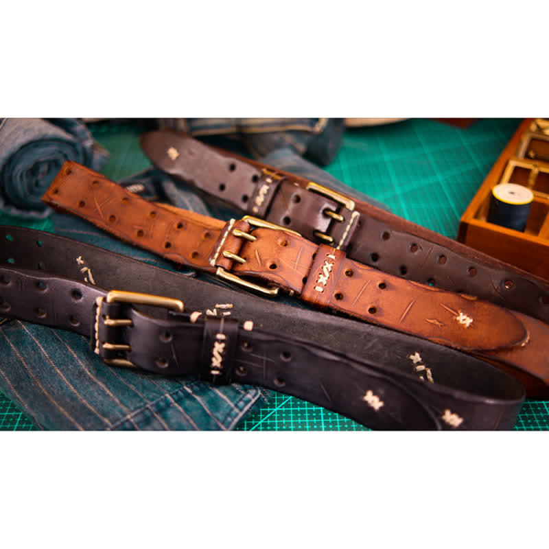 Ceinture large en cuir à double boucle pour homme