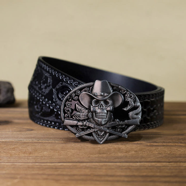 Ceinture en cuir à boucle pour homme avec tête de mort et armes croisées