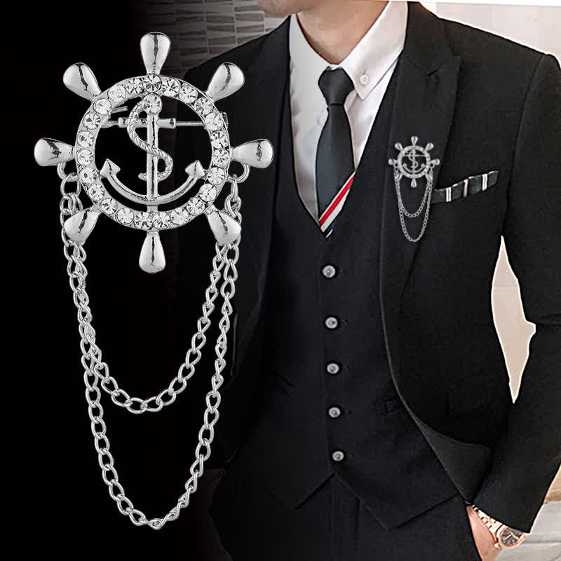 Broche pour homme représentant une chaîne d'ancre de roue de navire de la marine