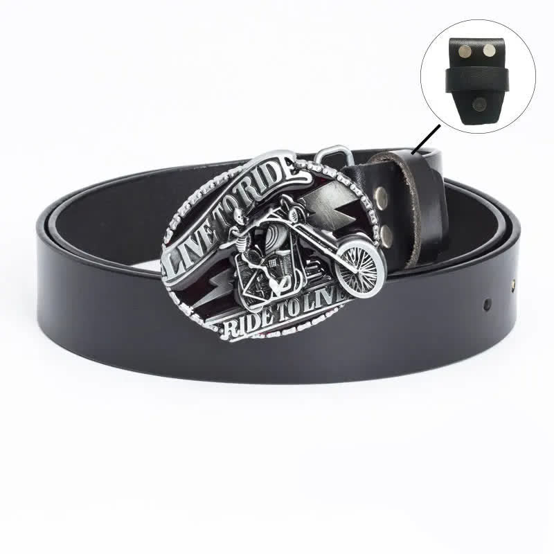 Ceinture en cuir pour homme avec tête de mort et squelette de motard