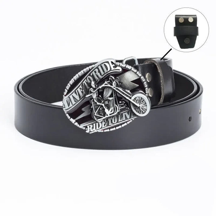 Ceinture en cuir pour homme avec tête de mort et squelette de motard