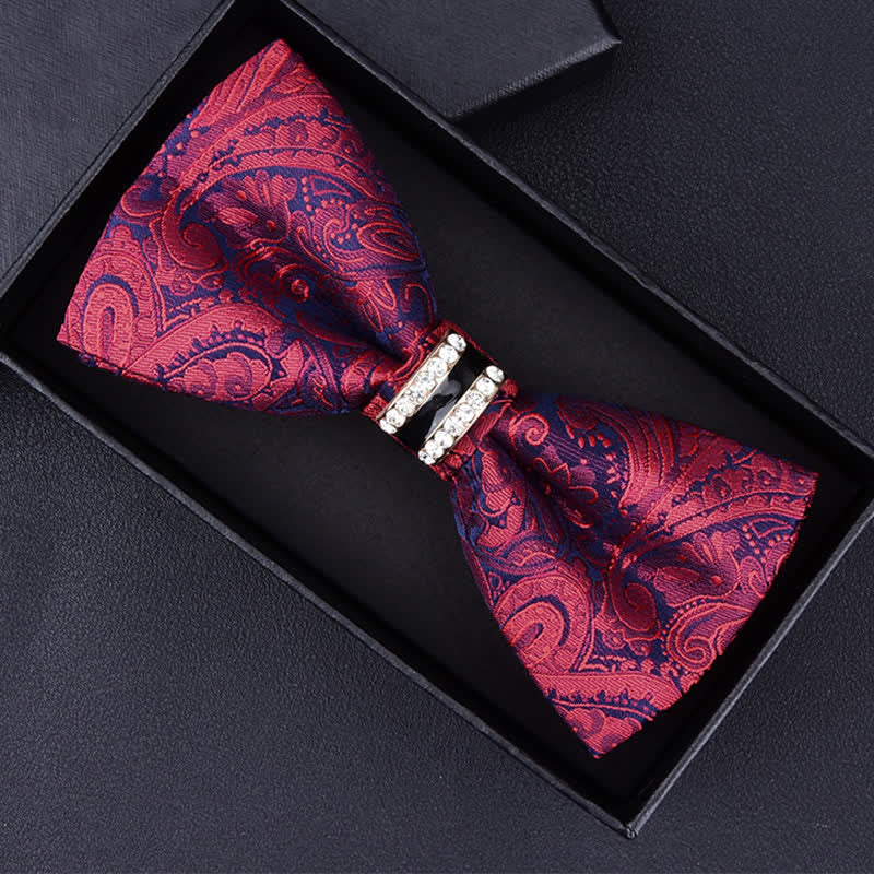 Nœud papillon à rayures et strass pour homme, motif cachemire et fleurs