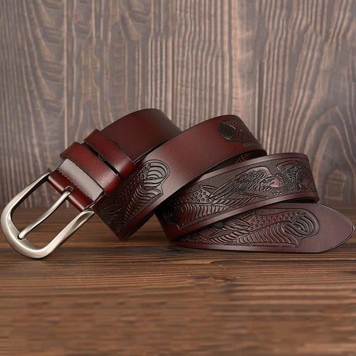 Ceinture en cuir à motif drapeau aigle en relief pour homme