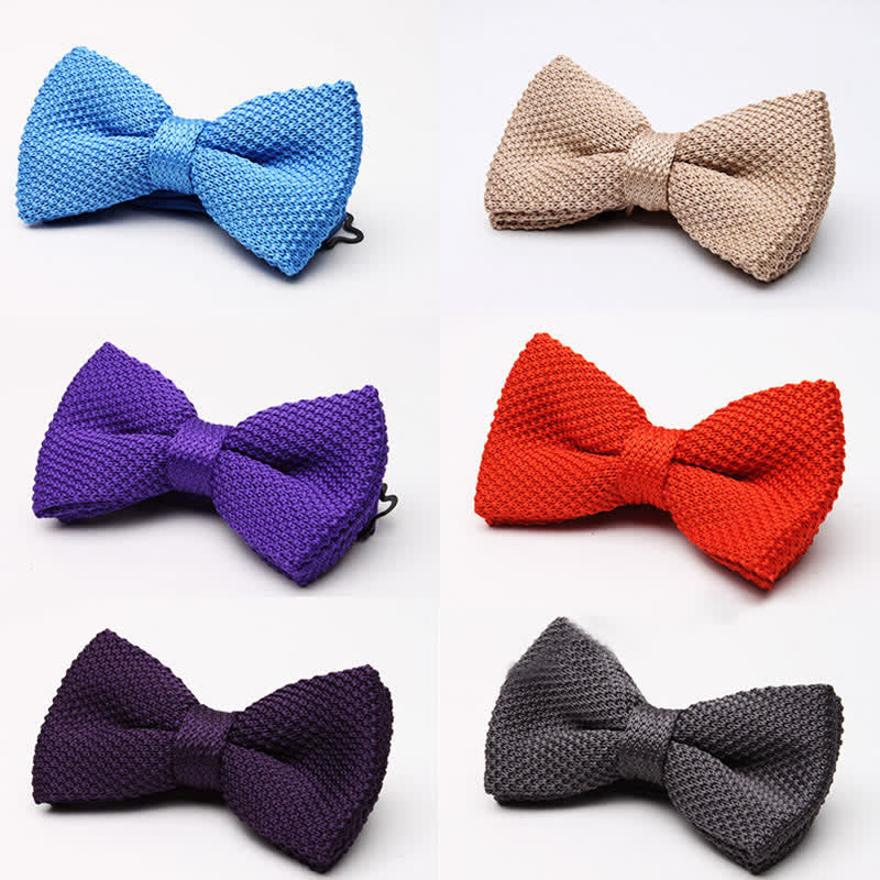 Nœud papillon tricoté double épaisseur de couleur unie pour homme