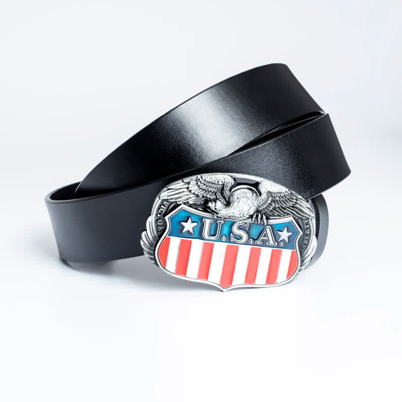 Ceinture en cuir pour homme avec drapeau américain et aigle volant