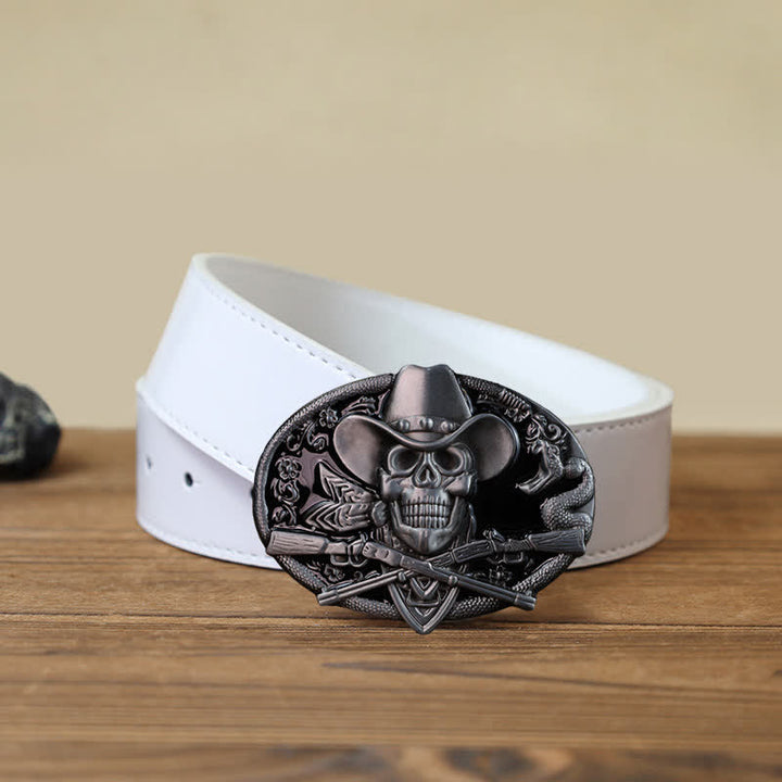 Ceinture en cuir à boucle pour homme avec tête de mort et armes croisées