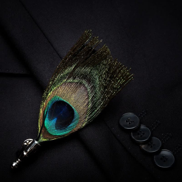 Nœud papillon en plumes de paon vert pour enfant avec épingle à revers