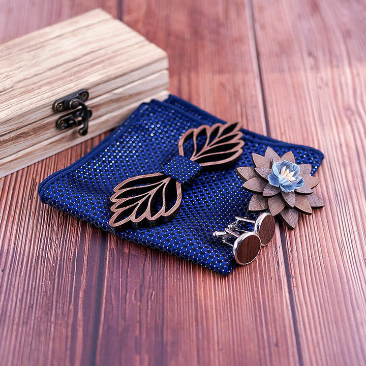 Lot de 4 nœuds papillon en bois en forme de feuilles creuses pour homme