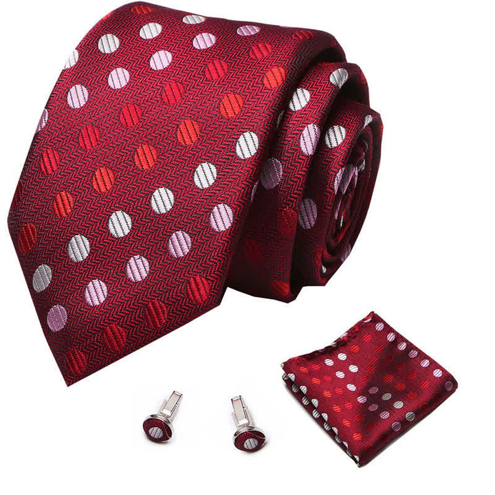 Ensemble de 3 cravates à pois rouges et blancs pour hommes 