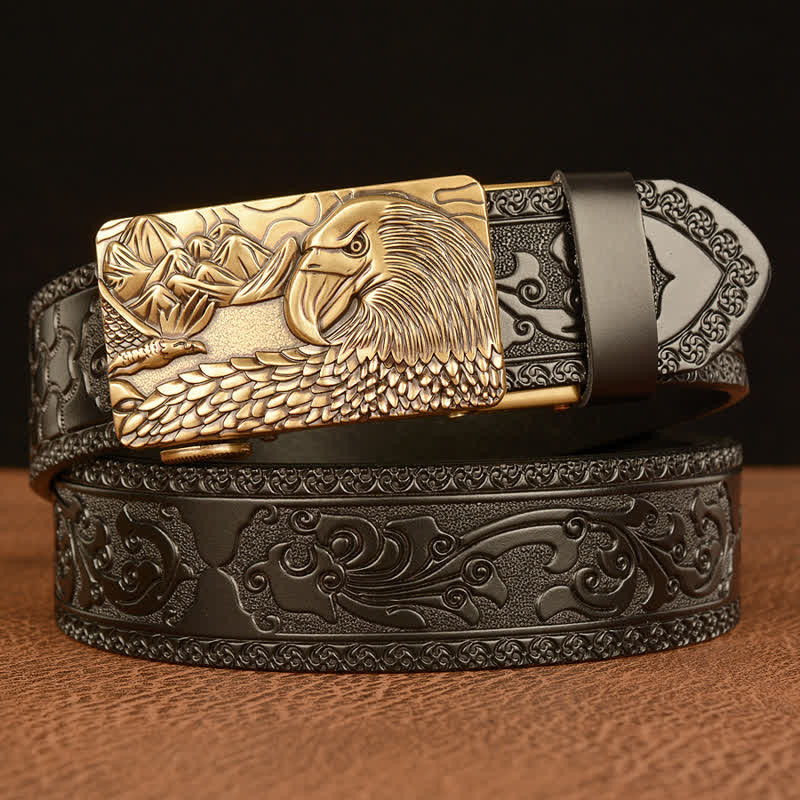 Ceinture en cuir pour homme avec motif d'aigle et paysage animalier