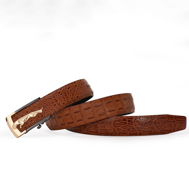 Ceinture en cuir à motif alligator avec boucle automatique léopard pour homme
