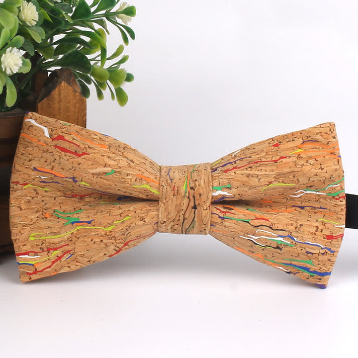 Nœud papillon multicolore à imprimé géométrique en grain de bois pour homme