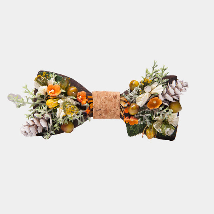 Nœud papillon en bois pour homme avec bouquet de forêt vintage