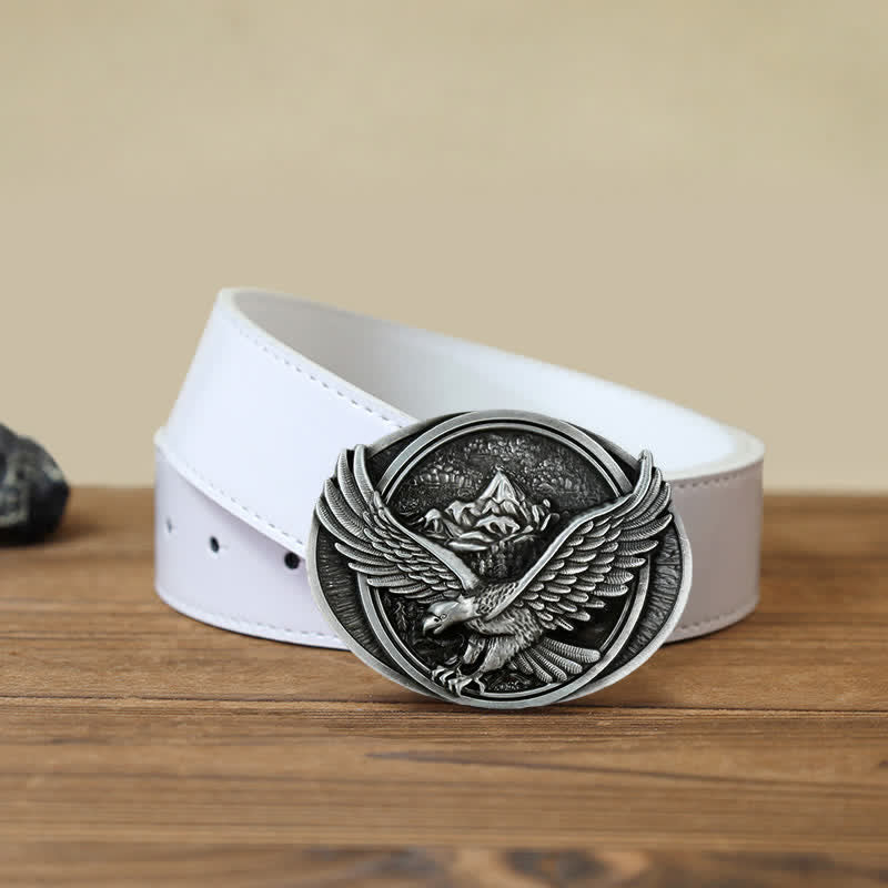 Ceinture en cuir à boucle pour homme avec motif d'aigle volant dominant