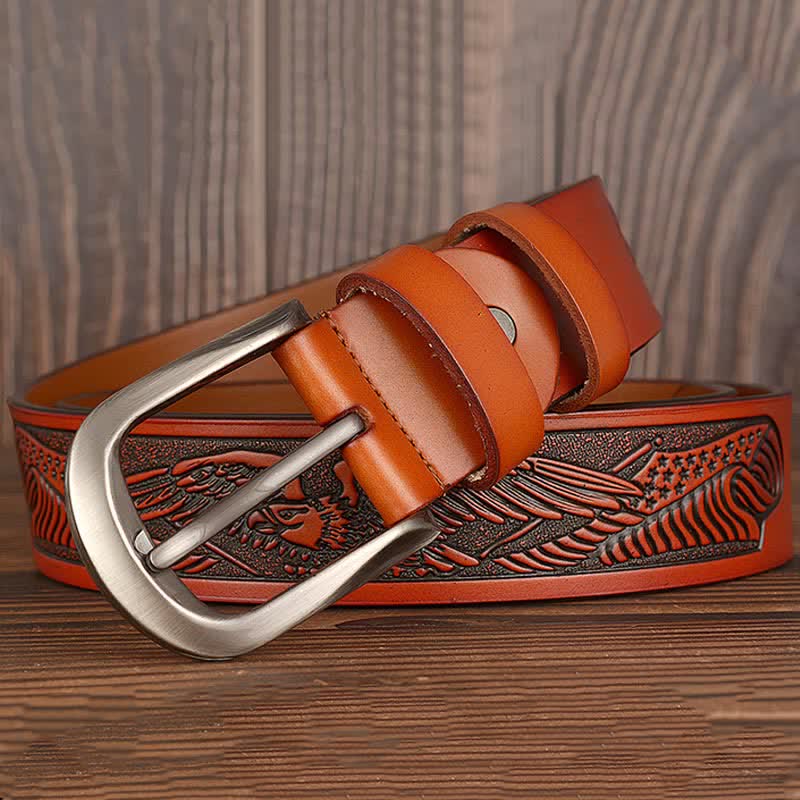 Ceinture en cuir à motif drapeau aigle en relief pour homme