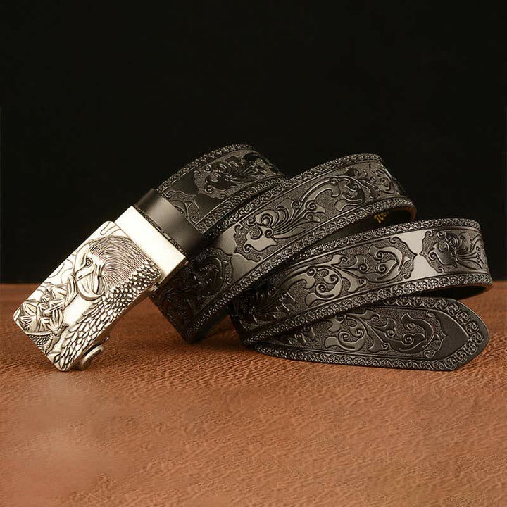 Ceinture en cuir pour homme avec motif d'aigle et paysage animalier