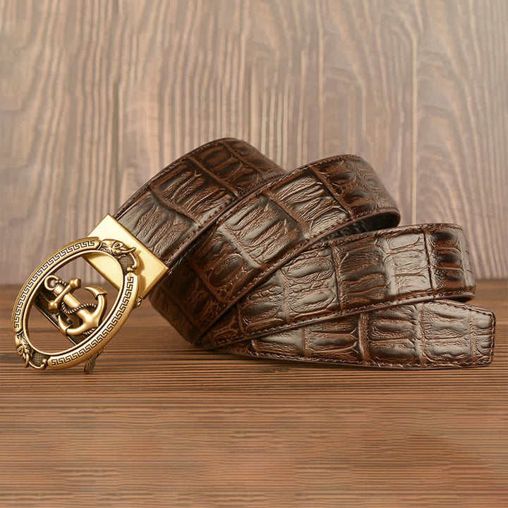Ceinture en cuir gaufré crocodile pour homme, motif ancre nautique