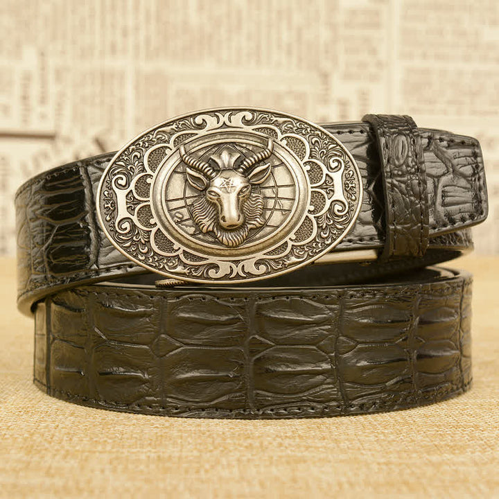 Ceinture en cuir pour homme à motif alligator et chèvre sauvage