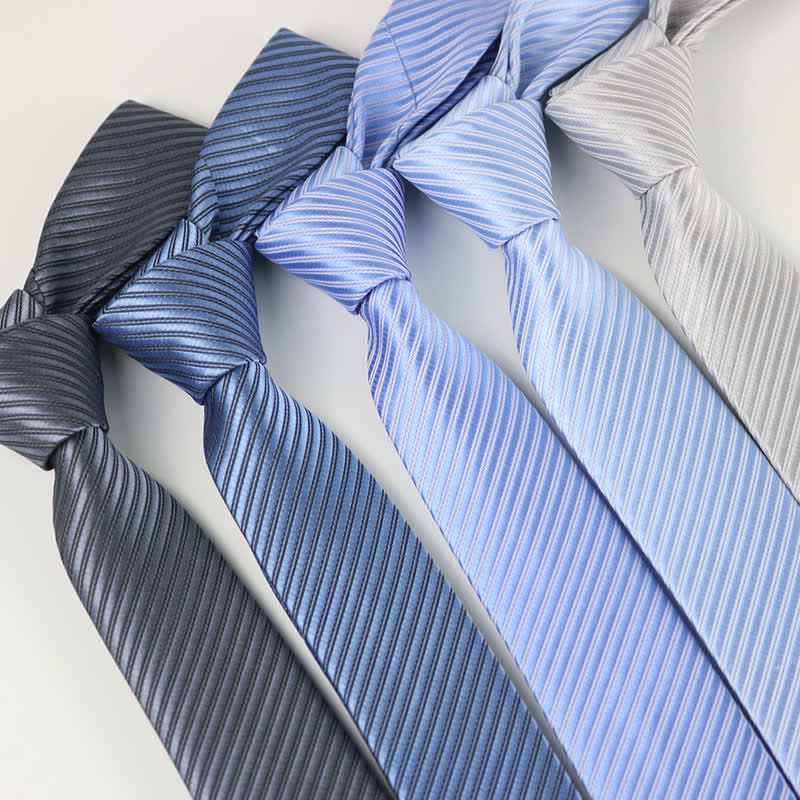 Cravate quotidienne en sergé gris bleu blanc uni pour homme - image 0