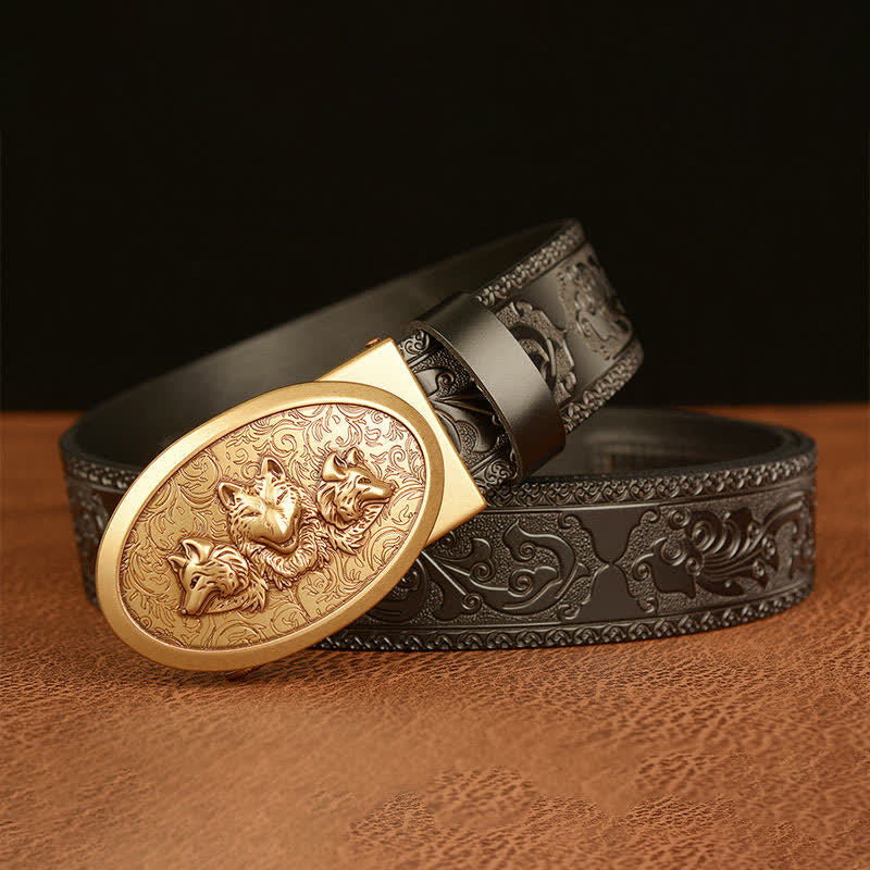 Ceinture en cuir pour homme avec motif Légende des loups affamés