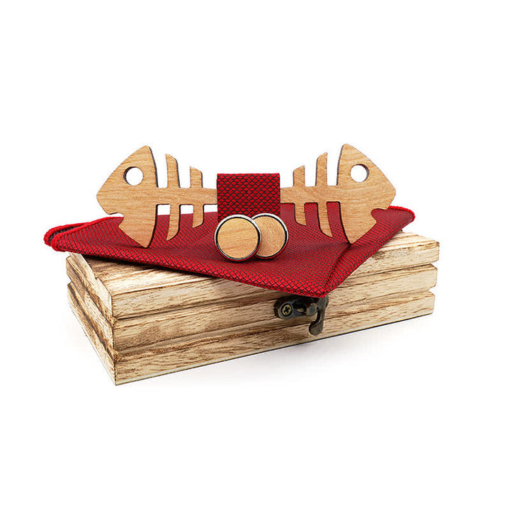 Lot de 3 nœuds papillon en bois pour homme en forme d'arête de poisson