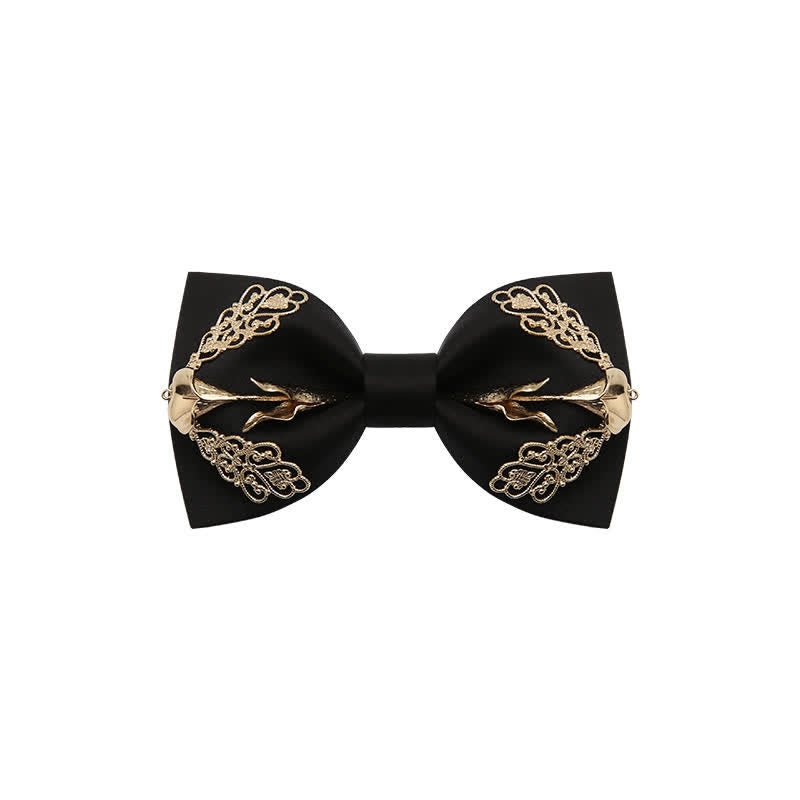 Nœud papillon pour homme à motif de lys calla à fleurs dorées
